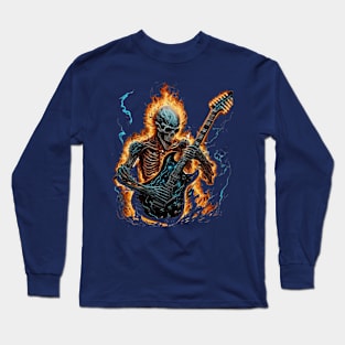 skeleton with fire guitar Long Sleeve T-Shirt